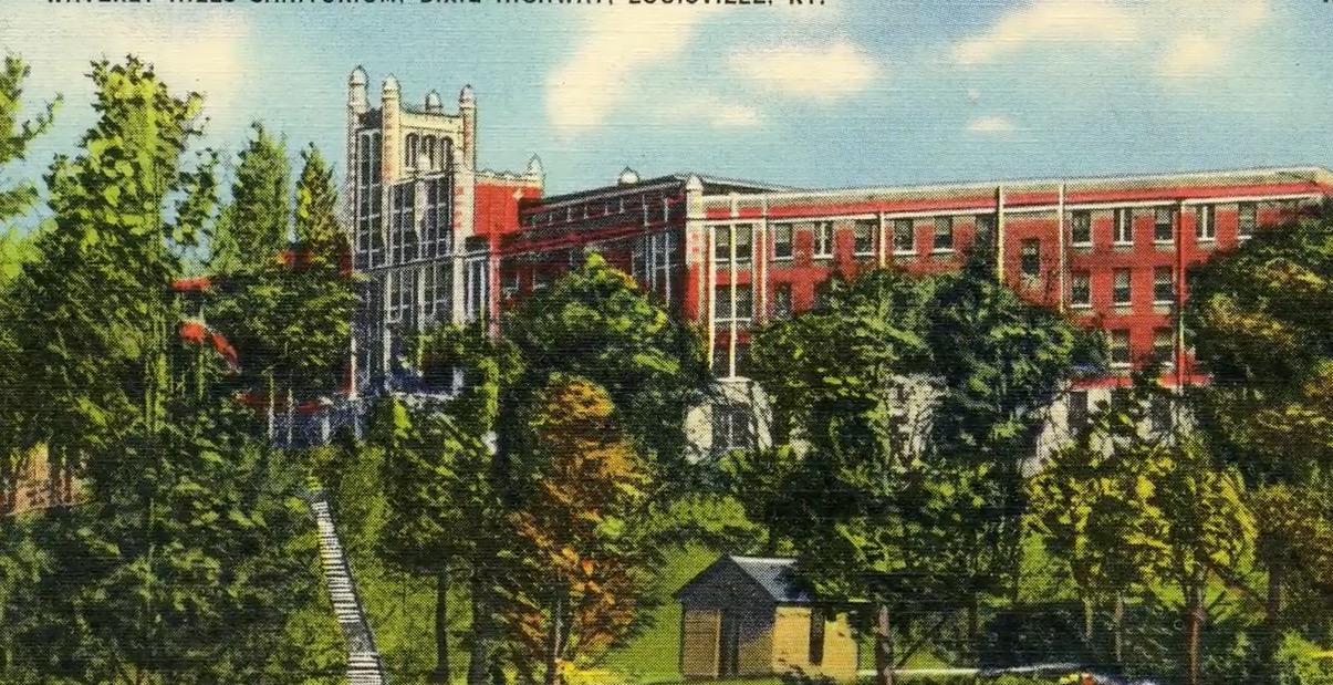 A postcard colored drawing of the hospital