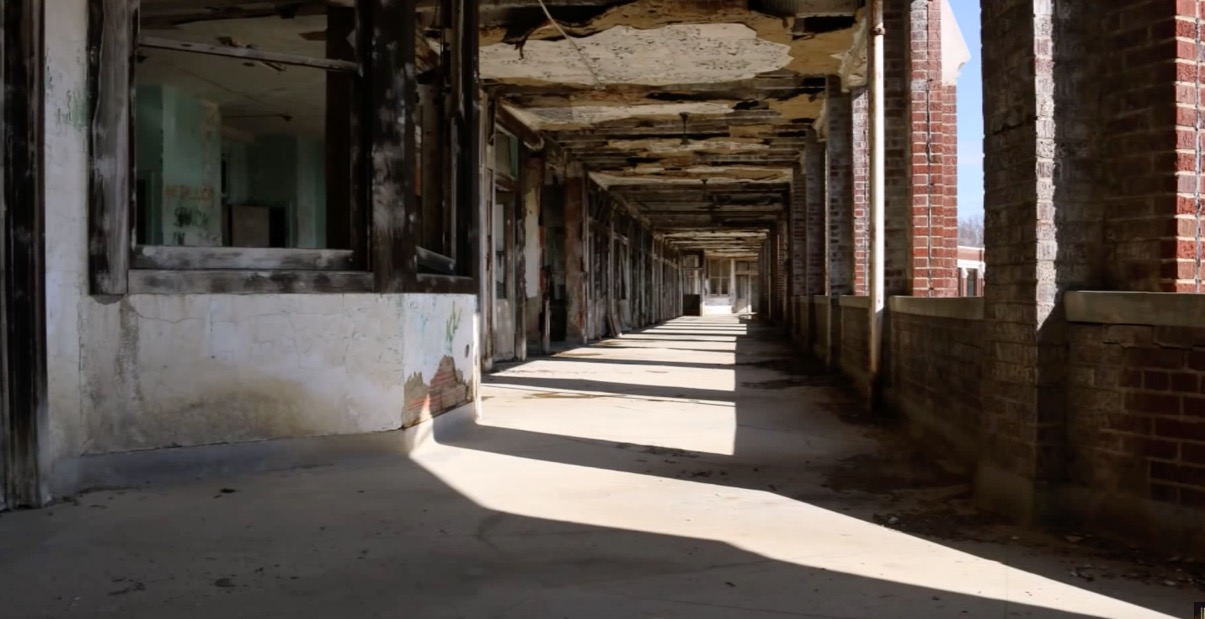 View down a corridor in Waverly Hills Sanatorium