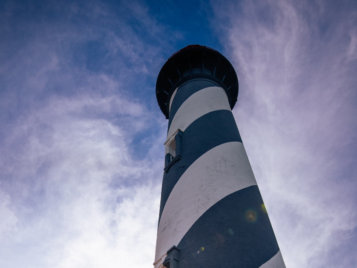 The top of St. Augustine Lighthouse tower looking skyward